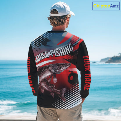 Custom Pike Long Sleeve Performance Fishing Shirts, Pike Fishing Shirt For Men NHT443