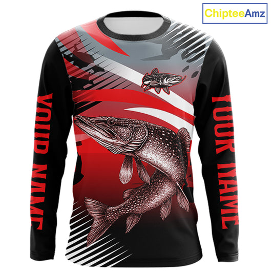 Custom Pike Long Sleeve Performance Fishing Shirts, Pike Fishing Shirt For Men NHT443
