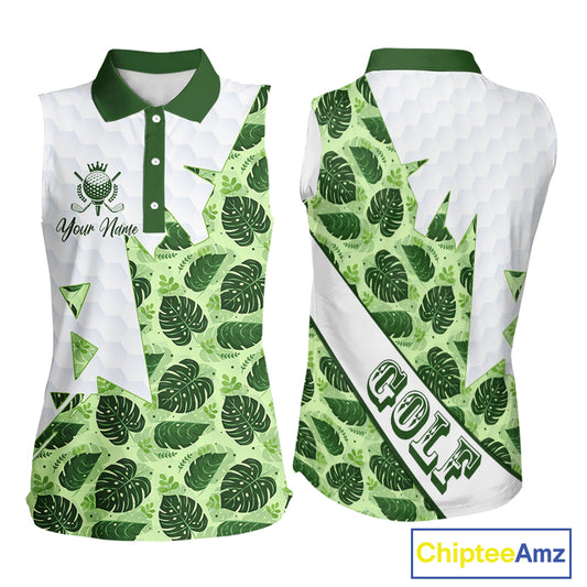 Personalized Womens Sleeveless Golf Shirt Tropical Style – Custom Name Polo, Gift For Mom, Golfer Gift Idea NHT673