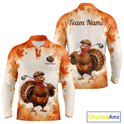 Thanksgiving Turkey Men Golf Polo Shirt Custom Name, Personalized Autumn Golf Team Polo NHT1337