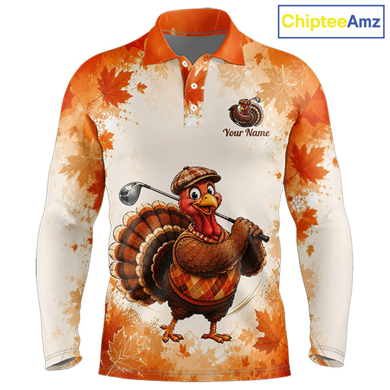 Thanksgiving Turkey Men Golf Polo Shirt Custom Name, Personalized Autumn Golf Team Polo NHT1337