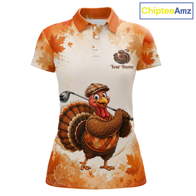 Thanksgiving Turkey Women Golf Polo Shirt Custom Name, Personalized Autumn Golf Team Polo NHT1337
