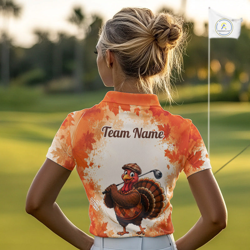 Thanksgiving Turkey Women Golf Polo Shirt Custom Name, Personalized Autumn Golf Team Polo NHT1337