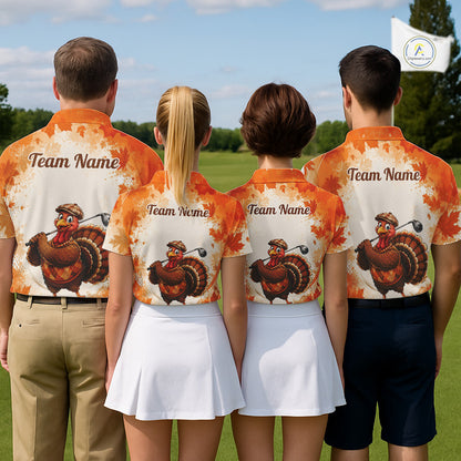 Thanksgiving Turkey Women Golf Polo Shirt Custom Name, Personalized Autumn Golf Team Polo NHT1337