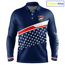 Load image into Gallery viewer, Blue Navy American Flag Mens Golf Polo Shirts Custom Patriotic Team Golf Shirts For Men Golf Gifts NHT693