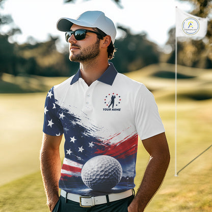 Men's Patriotic Golf Polo Shirt – USA Flag Golf Apparel, Red White Blue Performance Polo 