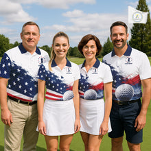 Load image into Gallery viewer, Men's Patriotic Golf Polo Shirt – USA Flag Golf Apparel, Red White Blue Performance Polo NHT1048