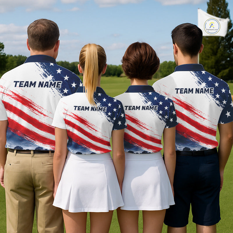 Men's Patriotic Golf Polo Shirt – USA Flag Golf Apparel, Red White Blue Performance Polo NHT1048