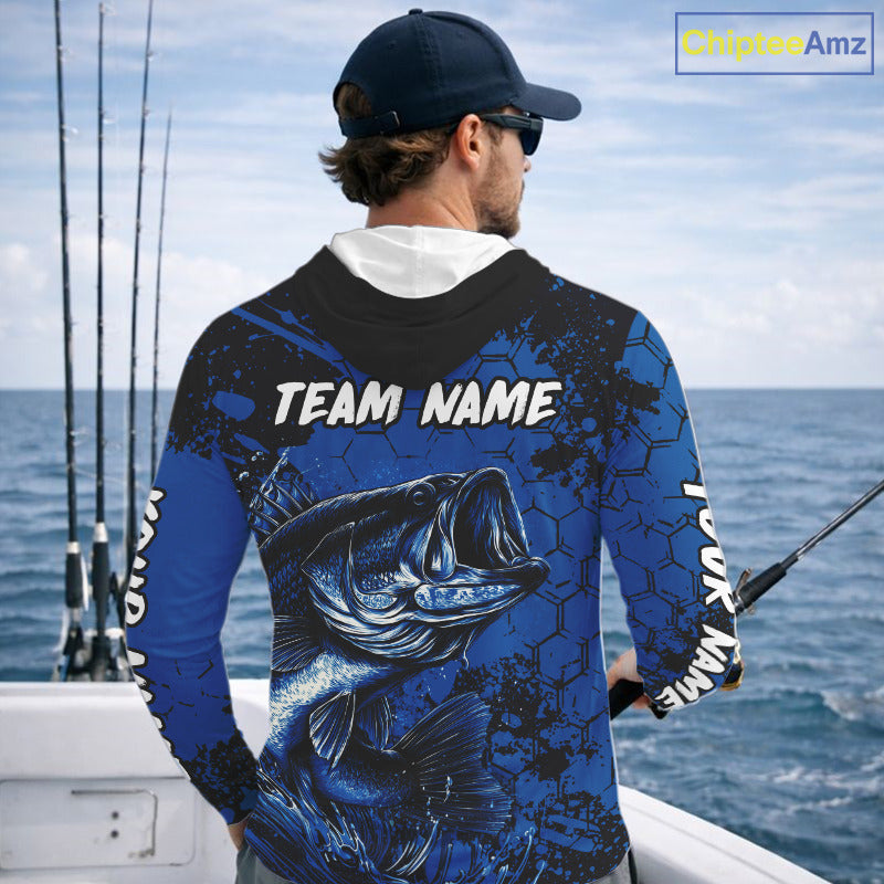 Personalized Bass Fishing Jerseys For Fishing Team, Bass Fishing Shirts Hooded Long Sleeve NHT526