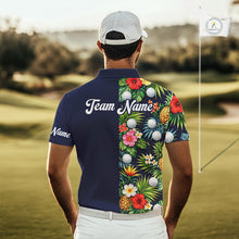 Load image into Gallery viewer, Mens Golf Polo Shirt Green Tropical Flower Leaves Custom Name Golf Polo Shirts, Golfing Gift NHT720