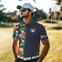 Load image into Gallery viewer, Mens Golf Polo Shirt Green Tropical Flower Leaves Custom Name Golf Polo Shirts, Golfing Gift NHT720