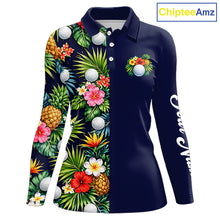 Load image into Gallery viewer, Womens Golf Polo Shirt Green Tropical Flower Leaves Custom Name Golf Polo Shirts, Golfing Gift NHT720