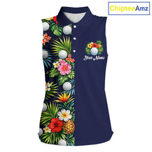 Load image into Gallery viewer, Womens Sleeveless Golf Polo Shirt Green Tropical Flower Leaves Custom Name Golf Polo Shirts, Golfing Gift NHT720