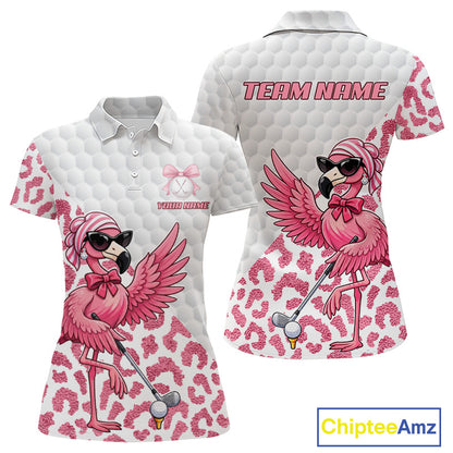 Pink Flamingo Golf Shirt For Women, Funny Leopard Patten Golf Polo Shirt, Ladies Golf Outfit For Team NHT732
