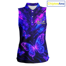 Load image into Gallery viewer, Neon Butterfly Womens Golf Polo Shirt Personalized Team Name Custom Purple Blue Golf Apparel Gift NHT901