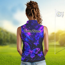 Load image into Gallery viewer, Neon Butterfly Womens Golf Polo Shirt Personalized Team Name Custom Purple Blue Golf Apparel Gift NHT901