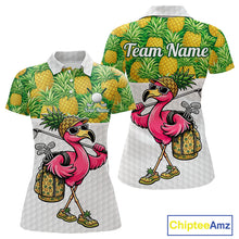 Load image into Gallery viewer, Golfing Flamingo Womens Funny Golf Polo Shirt Custom Yellow Pattern Pineapple Golf Ball Clothes Shirts NHT739