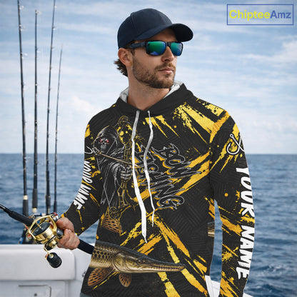 Alligator Gar Fishing Shirts Hoodeds Long Sleeve For Men, Grim Reaper Fishing Apparel, Bowfishing Gift NHT1379