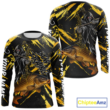 Carp Fishing Shirt Long Sleeve For Men, Grim Reaper Fishing Apparel, Bowfishing Gift NHT1378