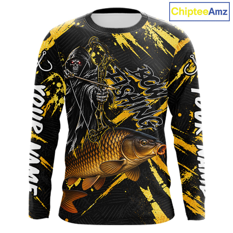 Carp Fishing Shirt Long Sleeve For Men, Grim Reaper Fishing Apparel, Bowfishing Gift NHT1378