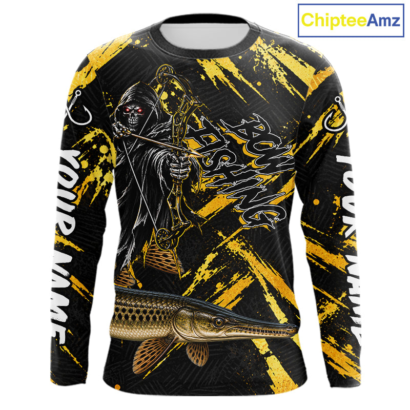 Alligator Gar Fishing Shirts Long Sleeve For Men, Grim Reaper Fishing Apparel, Bowfishing Gift NHT1379