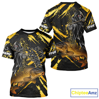 Carp Fishing Shirts Short Sleeve For Men, Grim Reaper Fishing Apparel, Bowfishing Gift NHT1378