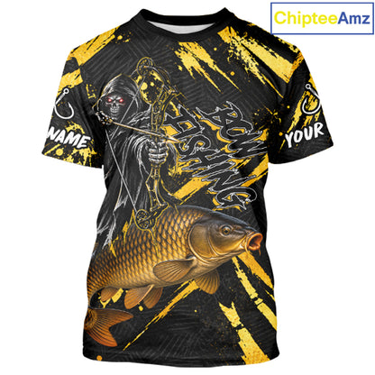 Carp Fishing Shirts Short Sleeve For Men, Grim Reaper Fishing Apparel, Bowfishing Gift NHT1378