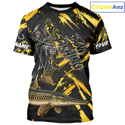 Alligator Gar Fishing Shirts Short Sleeve For Men, Grim Reaper Fishing Apparel, Bowfishing Gift NHT1379
