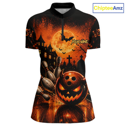Halloween Bowling Shirt Personalized Pumpkin Bowling Shirt For Women Custom Team Name NHT1380