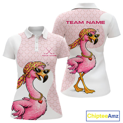 White Pink Womens Golf Shirt Flamingo Golf Funny Custom Team Name Cool Gift For Golfer NHT546