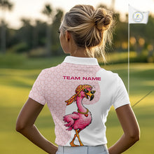 Load image into Gallery viewer, White Pink Womens Golf Shirt Flamingo Golf Funny Custom Team Name Cool Gift For Golfer NHT546