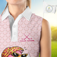 Load image into Gallery viewer, White Pink Womens Sleeveless Golf Shirt Flamingo Golf Funny Custom Team Name  Cool Gift For Golfer NHT546