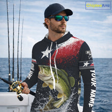 Load image into Gallery viewer, Custom Vintage Bass Long Sleeve Hooded Patriotic Fishing Shirt For Men, Bass Texas Flag Fishing Shirt NHT764