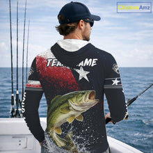 Load image into Gallery viewer, Custom Vintage Bass Long Sleeve Hooded Patriotic Fishing Shirt For Men, Bass Texas Flag Fishing Shirt NHT764