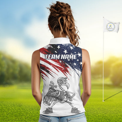 Patriotic Sleeveless Womens Golf Polo Shirt – USA Flag Skull Flamingo Golfer Funny Golf Outfit For Womens NHT780