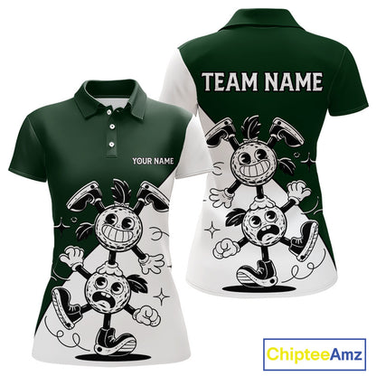 Green White Funny Golf Ball Pattern Womens Golf Polo Shirts Custom Golf Outfits Ladies, Green Golf Tops NHT785