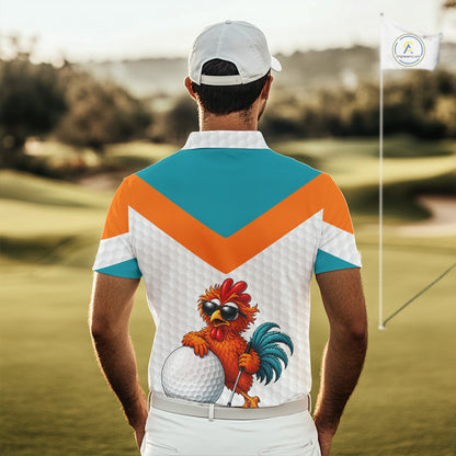 Personalized Cool Rooster With Sunglasses Golf Polo - Custom Name Funny Chicken Golf Shirt NHT954