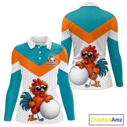 Personalized Cool Rooster Golf Polo Shirt  Custom Name Funny Chicken Golf Shirt