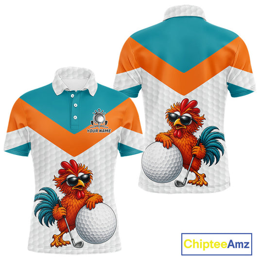 Personalized Cool Rooster Golf Polo Shirt Custom Name Funny Chicken Golf Shirt