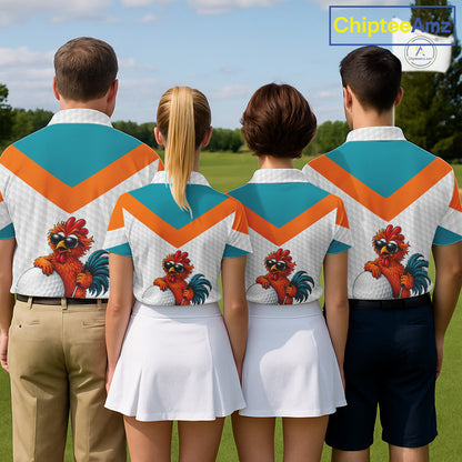 Personalized Cool Rooster With Sunglasses Womens Golf Polo - Custom Name Funny Chicken Golf Shirt NHT954