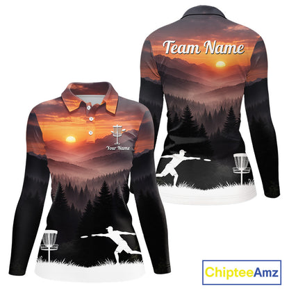 Womens Disc Golf Shirts Custom Mountain Sunset Polo, Lightweight Performance Wear Team Disc Golf Apparel NHT802