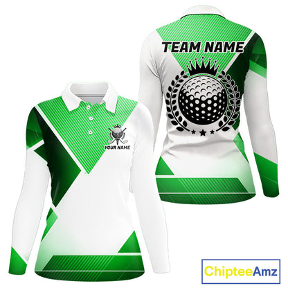 Green And White Golf Ball Golf Polo Shirts Custom Golf Clothing , Golf Gifts For Womens NHT591
