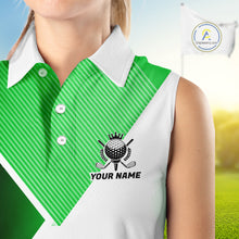 Load image into Gallery viewer, Green And White Golf Ball Womens Sleeveless Golf Polo Shirts Custom Golf Clothing , Golf Gifts For Womens NHT591