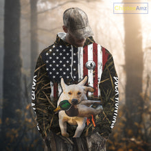 Load image into Gallery viewer, Mallard Duck Hunting Shirt Personalized Camo With Dog Yellow Lab US Flag Hunting Clothes NHT166