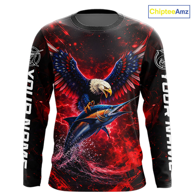 Patriotic Eagle Marlin Fishing Shirt Long Sleeve, Performance Fishing Shirt NHT428