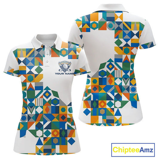 Colorful Geometric Custom Womens Golf Polo Shirts, Golf Jerseys For Golfer NHT840