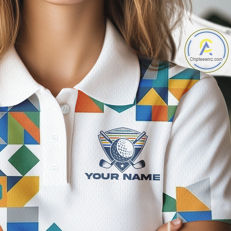 Colorful Geometric Custom Womens Golf Polo Shirts, Golf Jerseys For Golfer NHT840