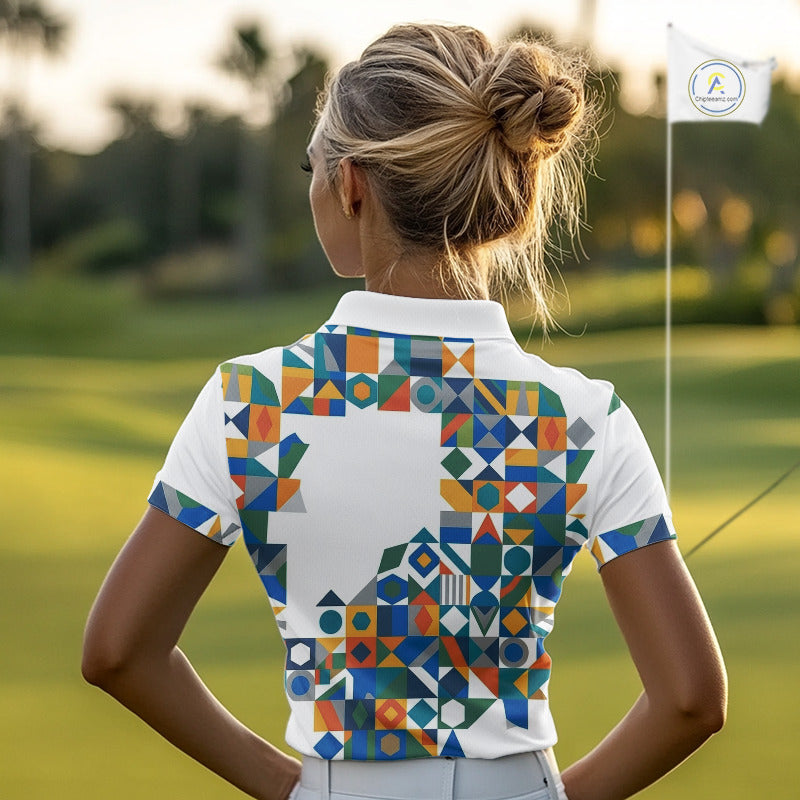 Colorful Geometric Custom Womens Golf Polo Shirts, Golf Jerseys For Golfer NHT840