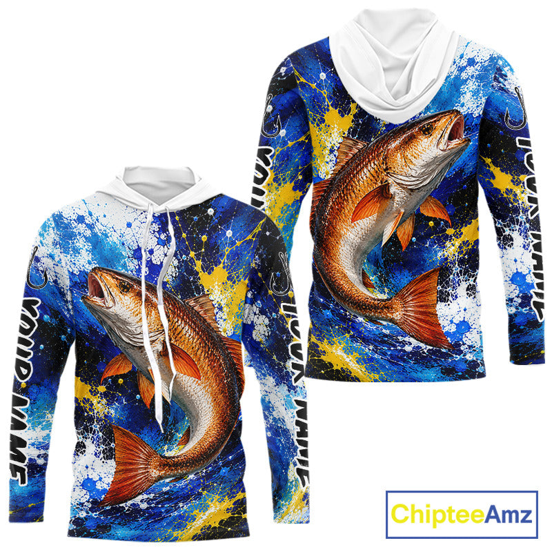 Custom Redfish Fishing Jersey – Saltwater Fishing Shirt Long Sleeve Hooded For Men