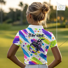 Load image into Gallery viewer, Personalized Colorful Paint Stroke Womens Golf Polo Shirt Flaming Golf Ball Custom Best Team Golf Shirts NHT624